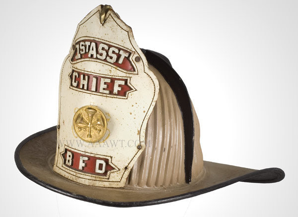 Fire Helmet, 1st Asst Chief, BFD, High Eagle
Paint over Black Leather, entire view